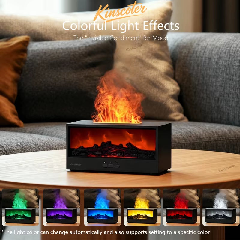 Fireplace Air Humidifier Waterless Auto-Off Aroma Essential Oil Diffuser with LED Light & Remote Control for Home Creative Gift