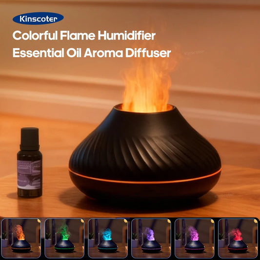 Volcanic Aroma Diffuser Essential Oil Lamp 130Ml USB Portable Air Humidifier with Color Flame Night Light