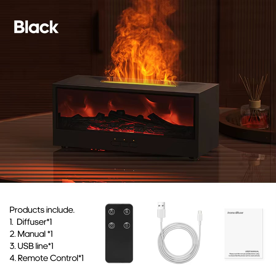 Simulated Fireplace Aroma Diffuser Essential Oil Flame Air Humidifier Remote Control Colorful Ambiance Night Light Creative Gift
