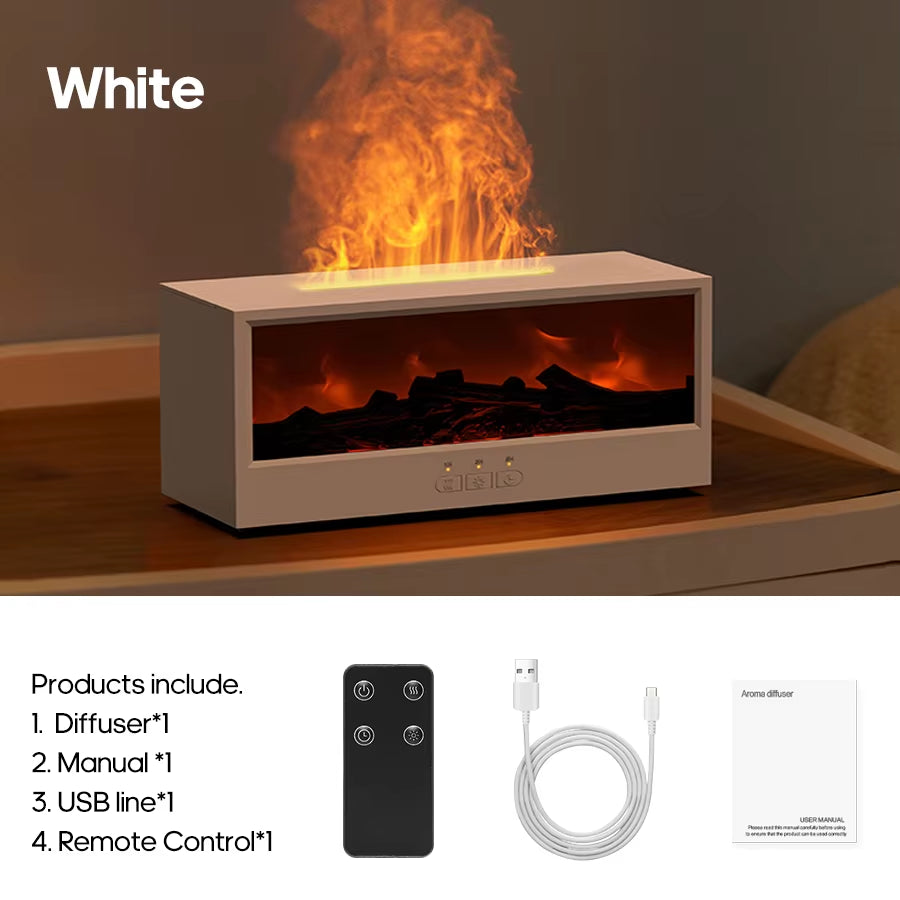 Fireplace Air Humidifier Waterless Auto-Off Aroma Essential Oil Diffuser with LED Light & Remote Control for Home Creative Gift